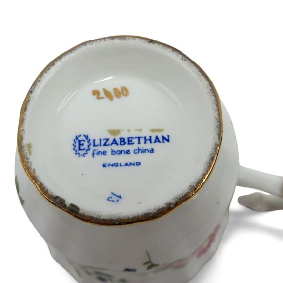 ELIZABETHAN Tea Cup And Saucer Gold Trim Scalloped Pink Flowers England Vintage - Picture 9 of 11